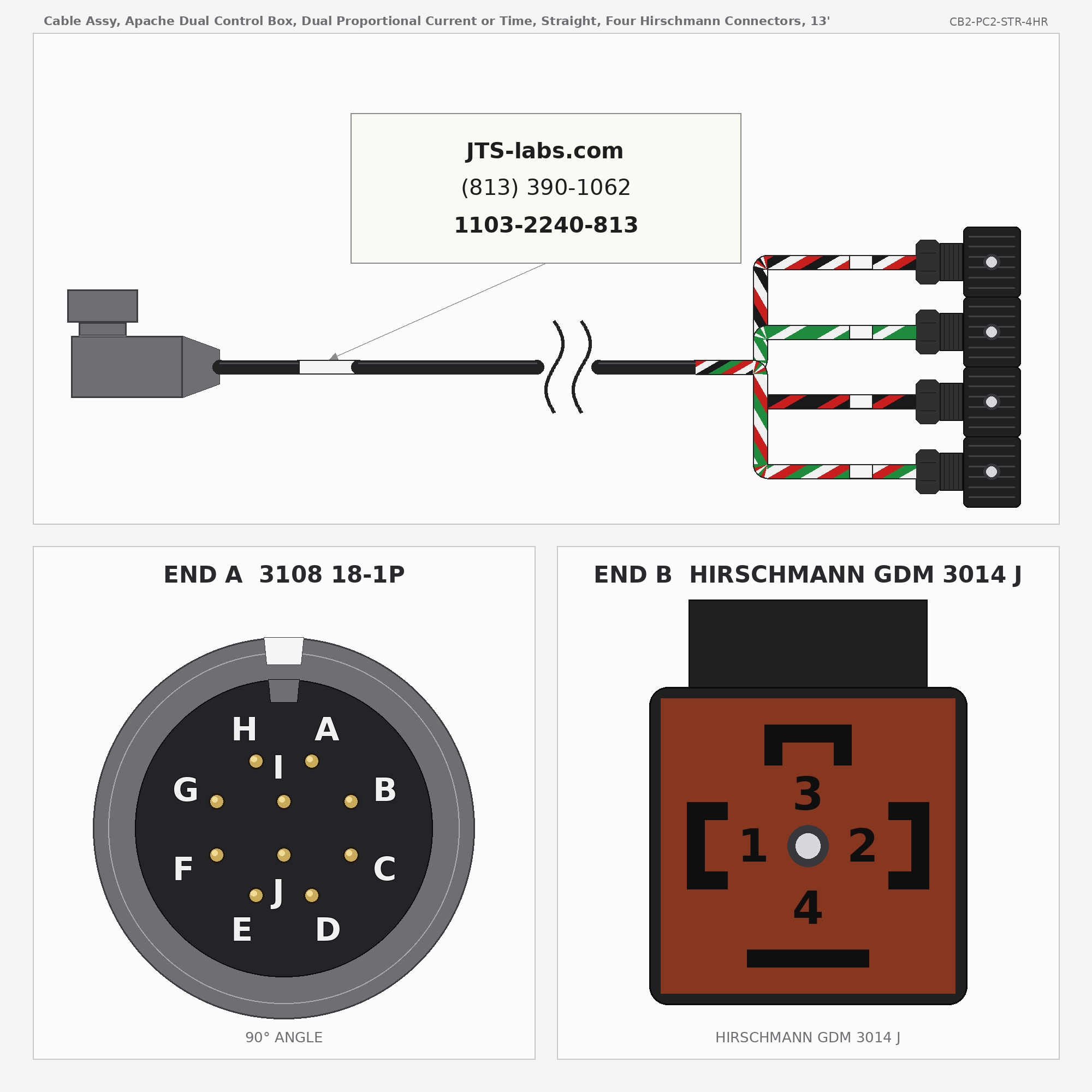 Line drawing of CB2-PC2-STR-4HR cable assembly
