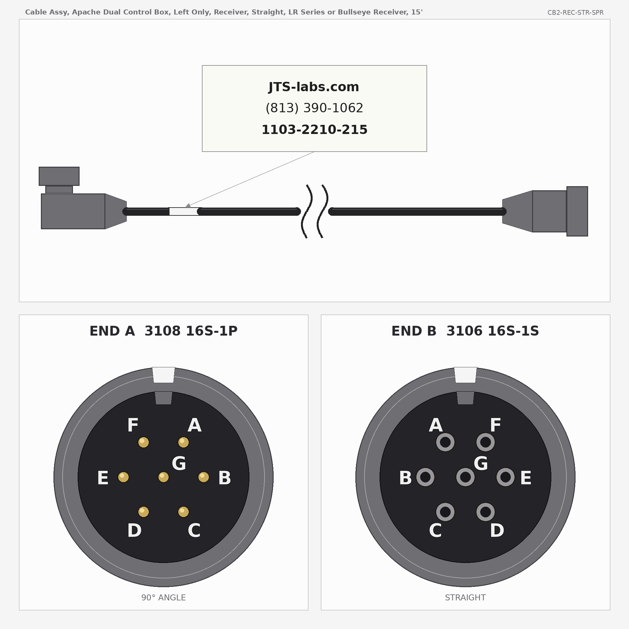 Line drawing of CB2-REC-STR-SPR cable assembly