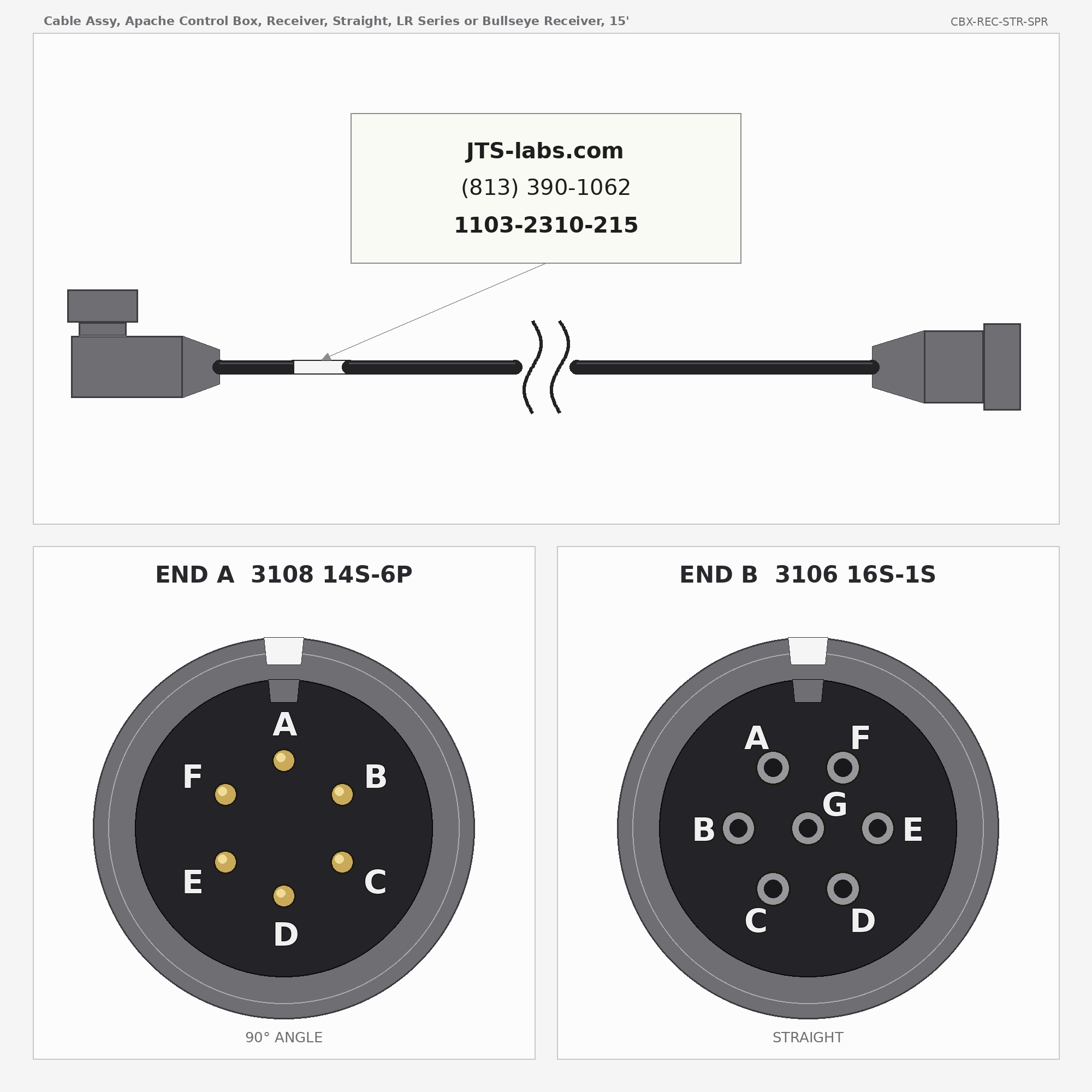 Line drawing of CBX-REC-STR-SPR cable assembly