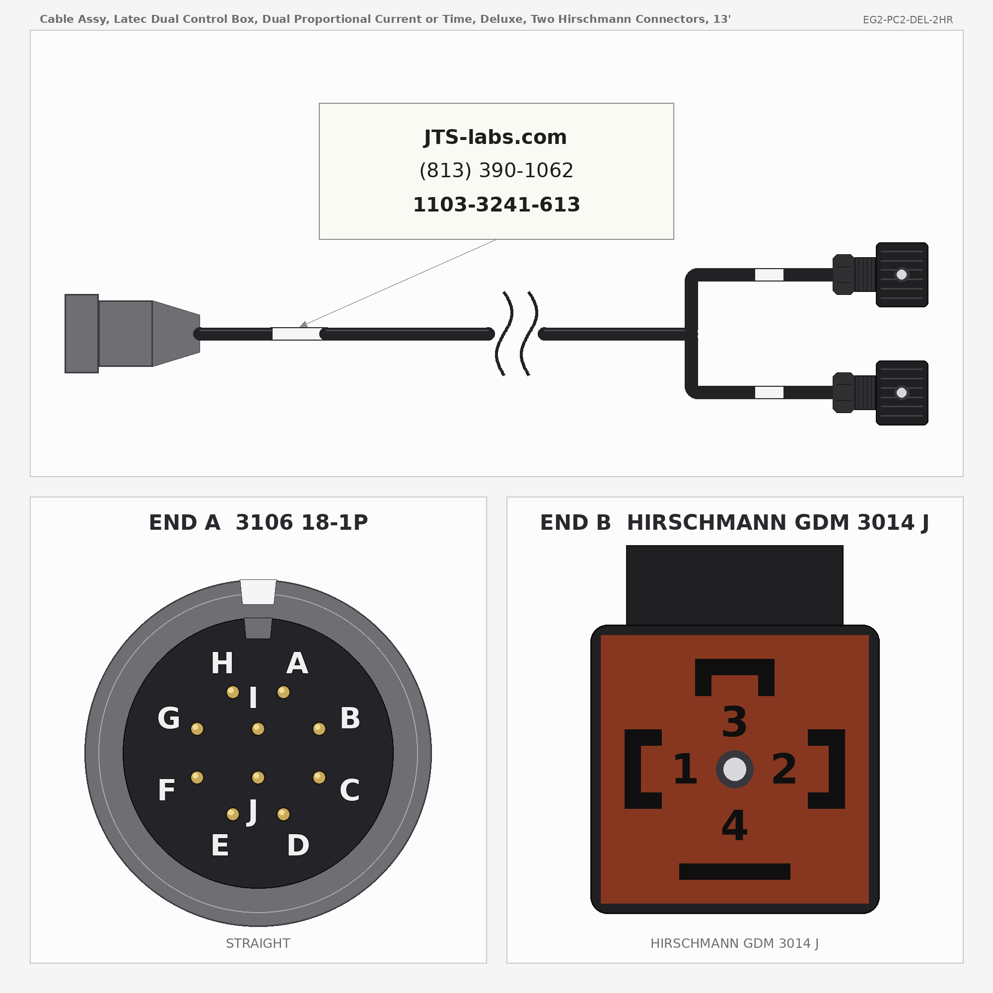 Line drawing of EG2-PC2-DEL-2HR cable assembly