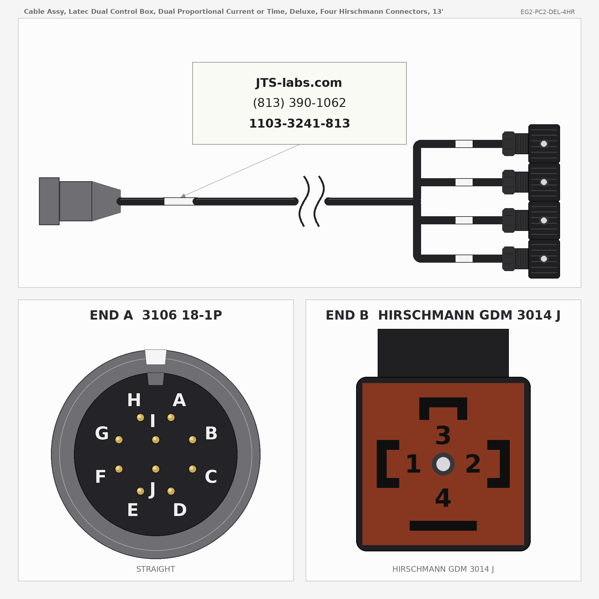 Line drawing of EG2-PC2-DEL-4HR cable assembly