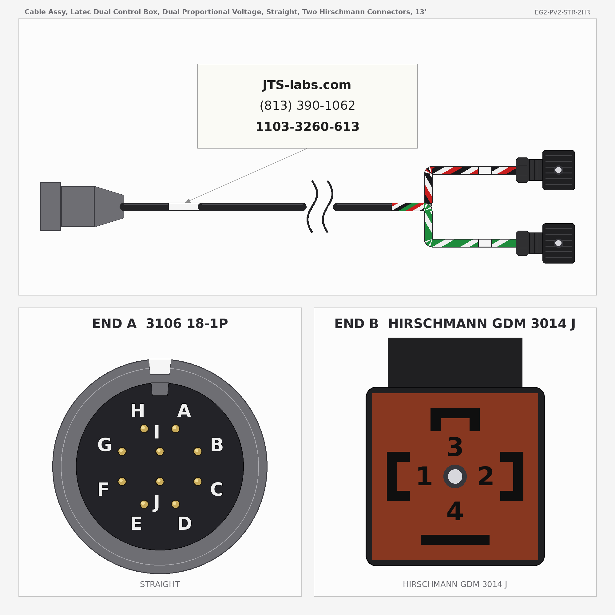 Line drawing of EG2-PV2-STR-2HR cable assembly