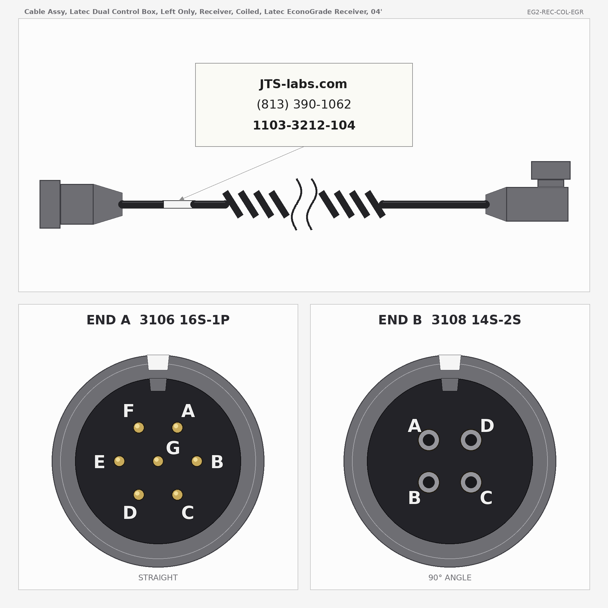 Line drawing of EG2-REC-COL-EGR cable assembly