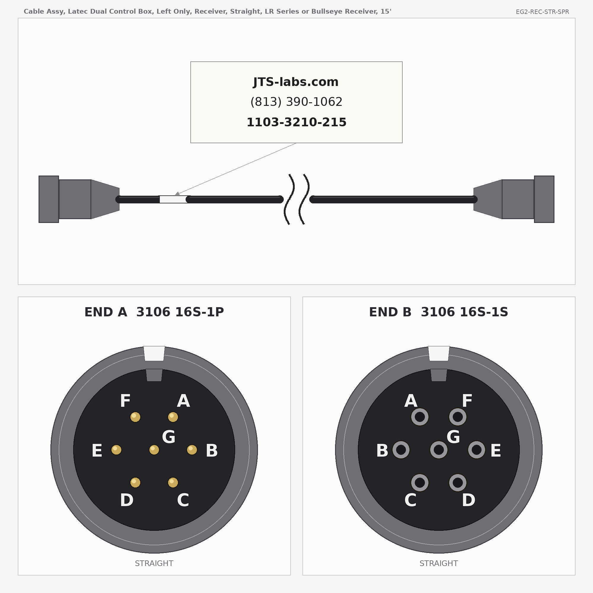 Line drawing of EG2-REC-STR-SPR cable assembly