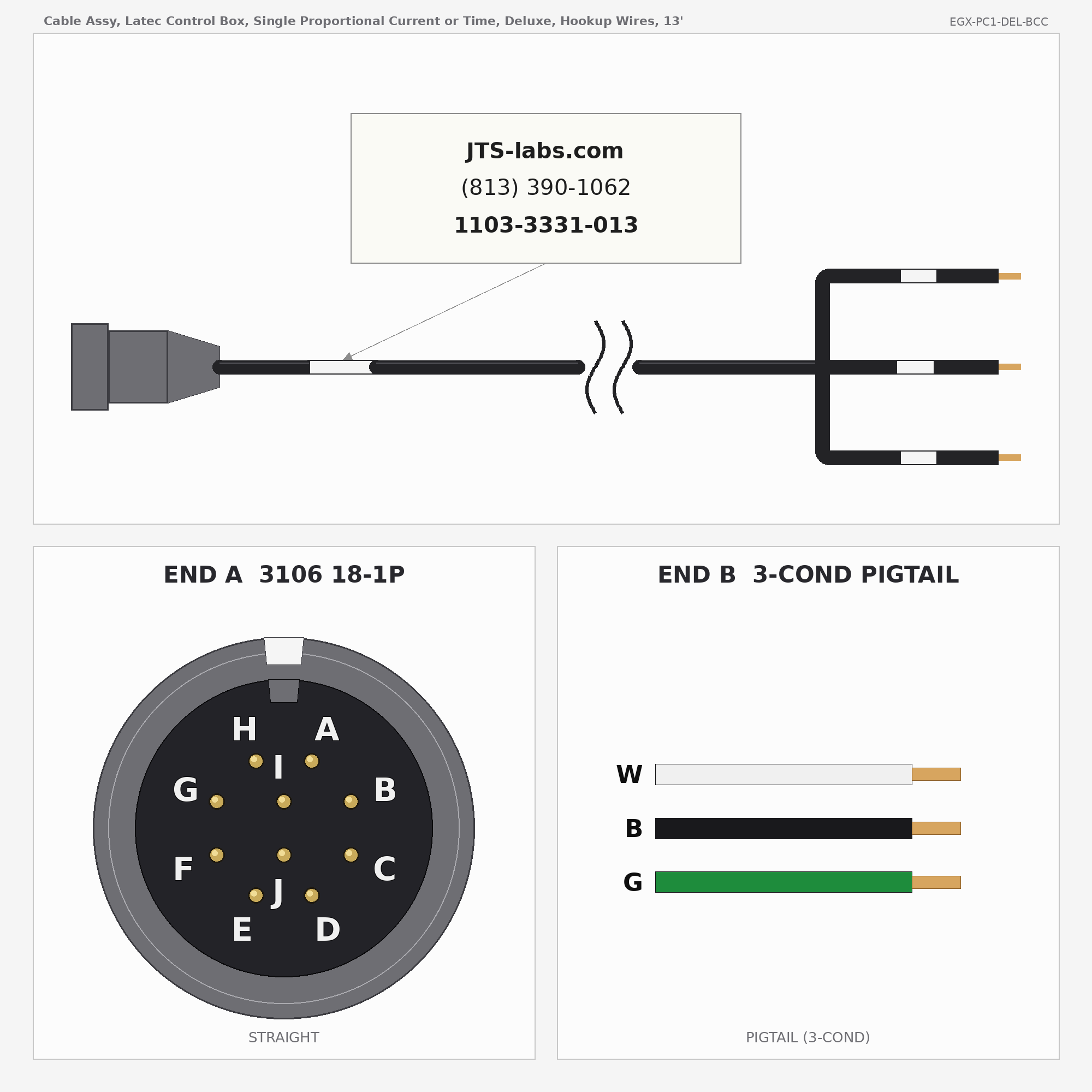 Line drawing of EGX-PC1-DEL-BCC cable assembly