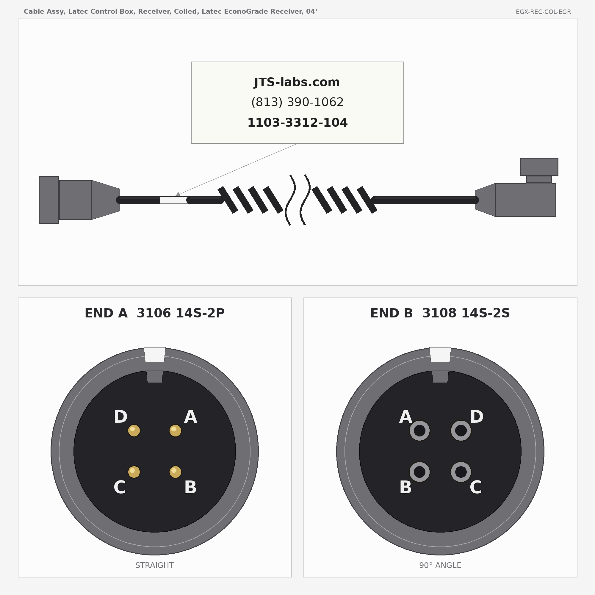 Line drawing of EGX-REC-COL-EGR cable assembly