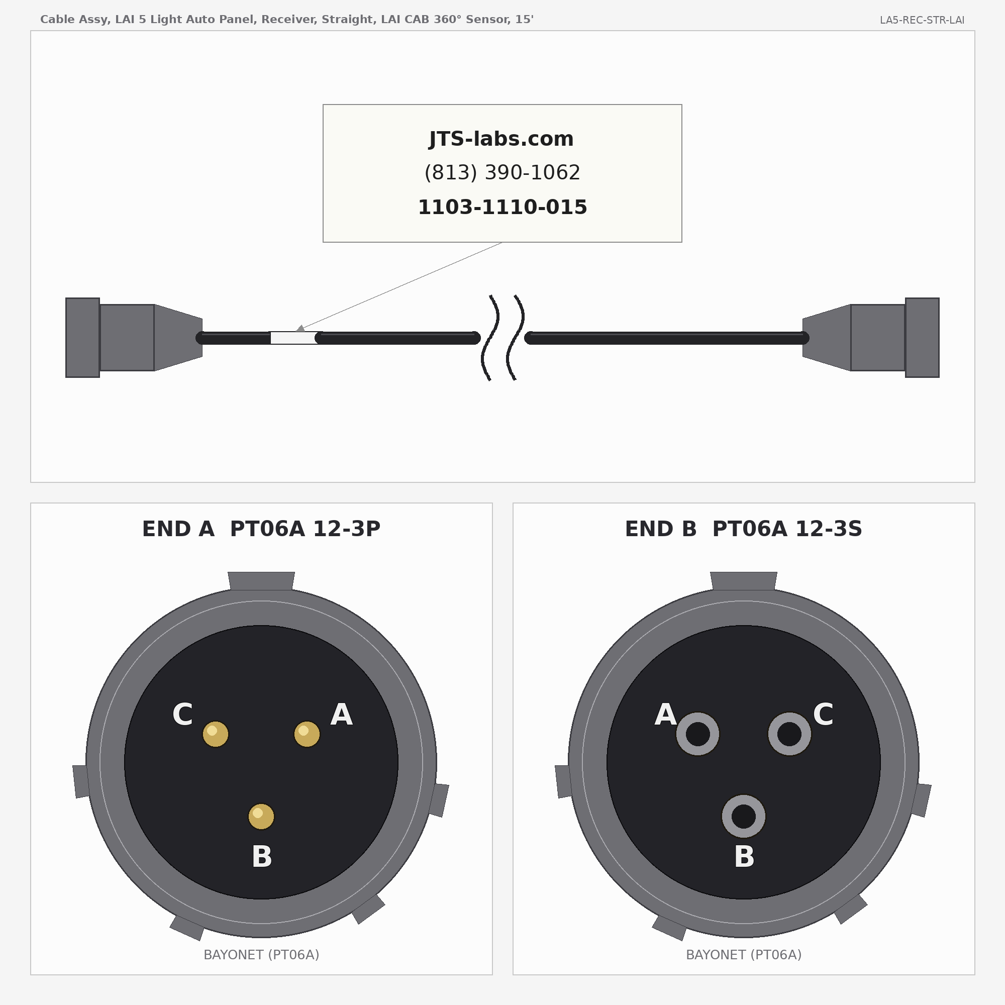 Line drawing of LA5-REC-STR-LAI cable assembly