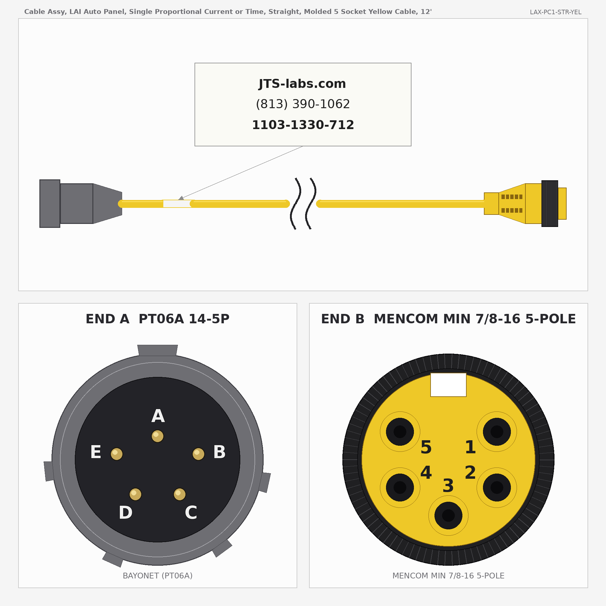 Line drawing of LAX-PC1-STR-YEL cable assembly
