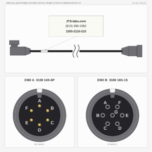 Cable Assy, Apache Single Control Box, Receiver, Straight, LR Series or Bullseye Receiver, 15'