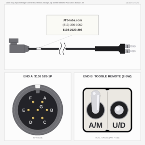Cable Assy, Apache Single Control Box, Remote, Straight, Up & Down Switchs Plus Auto & Manual , 03'