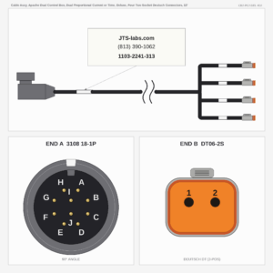 Cable Assy, Apache Dual Control Box, Dual Proportional Current or Time, Deluxe, Four Two Socket Deutsch Connectors, 13'