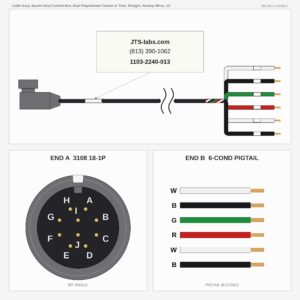 Cable Assy, Apache Dual Control Box, Dual Proportional Current or Time, Straight, Hookup Wires, 13'