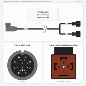 Cable Assy, Apache Dual Control Box, Dual Proportional Voltage, Deluxe, Two Hirschmann Connectors, 13'