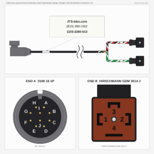 Cable Assy, Apache Dual Control Box, Dual Proportional Voltage, Straight, Two Hirschmann Connectors, 13'