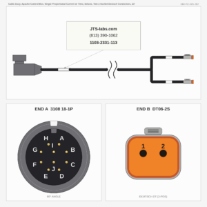 Cable Assy, Apache Control Box, Single Proportional Current or Time, Deluxe, Two 2 Socket Deutsch Connectors, 13'