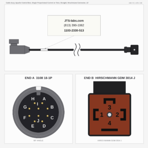 Cable Assy, Apache Control Box, Single Proportional Current or Time, Straight, Hirschmann Connector, 13'
