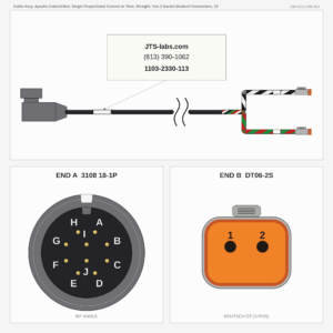Cable Assy, Apache Control Box, Single Proportional Current or Time, Straight, Two 2 Socket Deutsch Connectors, 13'