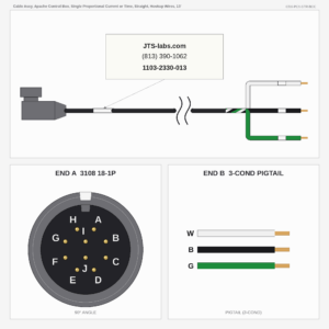 Cable Assy, Apache Control Box, Single Proportional Current or Time, Straight, Hookup Wires, 13'
