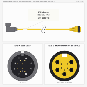 Cable Assy, Apache Control Box, Single Proportional Current or Time, Straight, Molded 5 Socket Yellow Cable, 12'