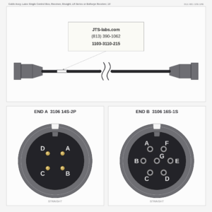 Cable Assy, Latec Single Control Box, Receiver, Straight, LR Series or Bullseye Receiver, 15'
